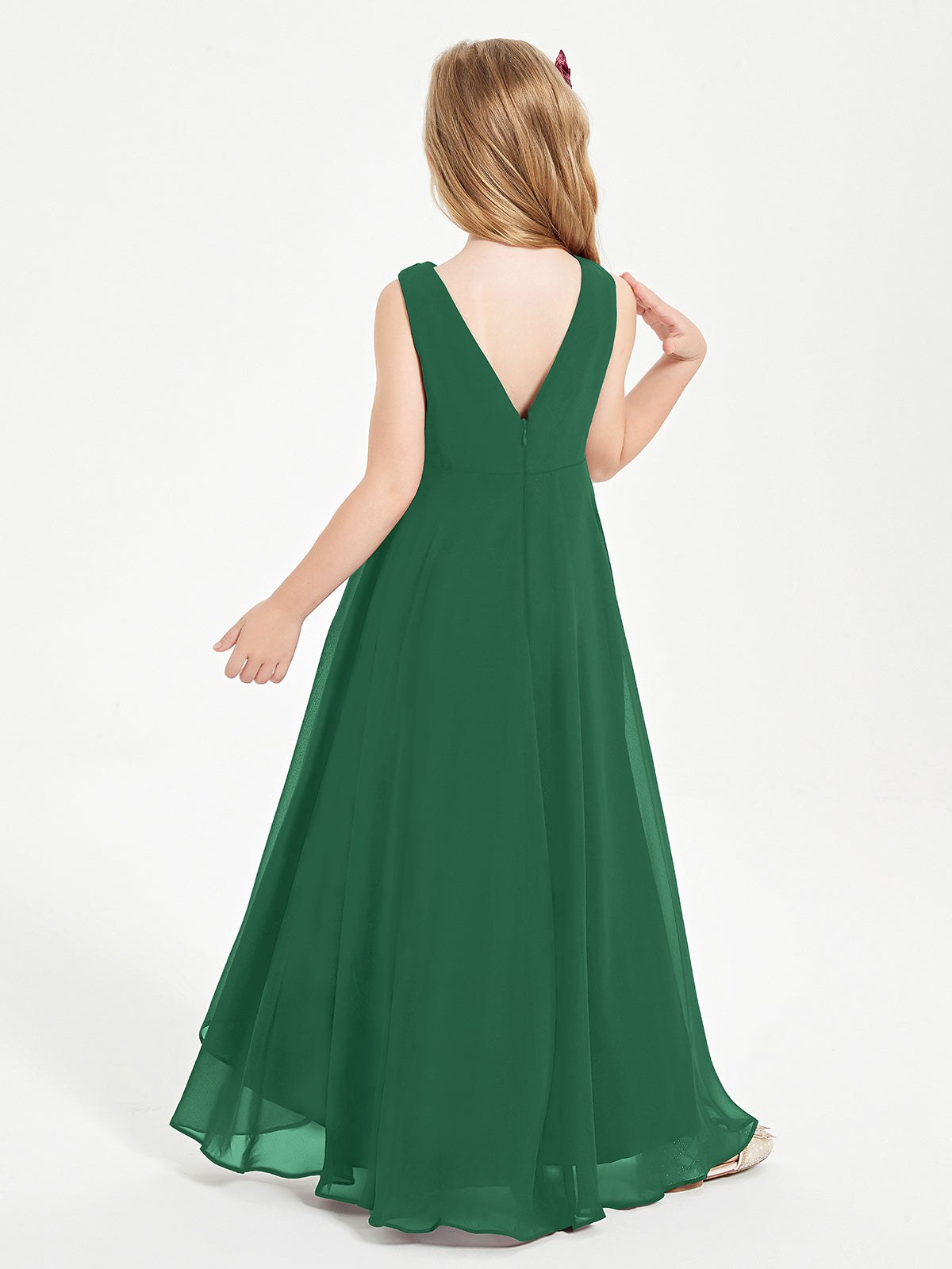 Modern Asymmetrical Cowl Neck Junior Bridesmaid Dresses Dark Green